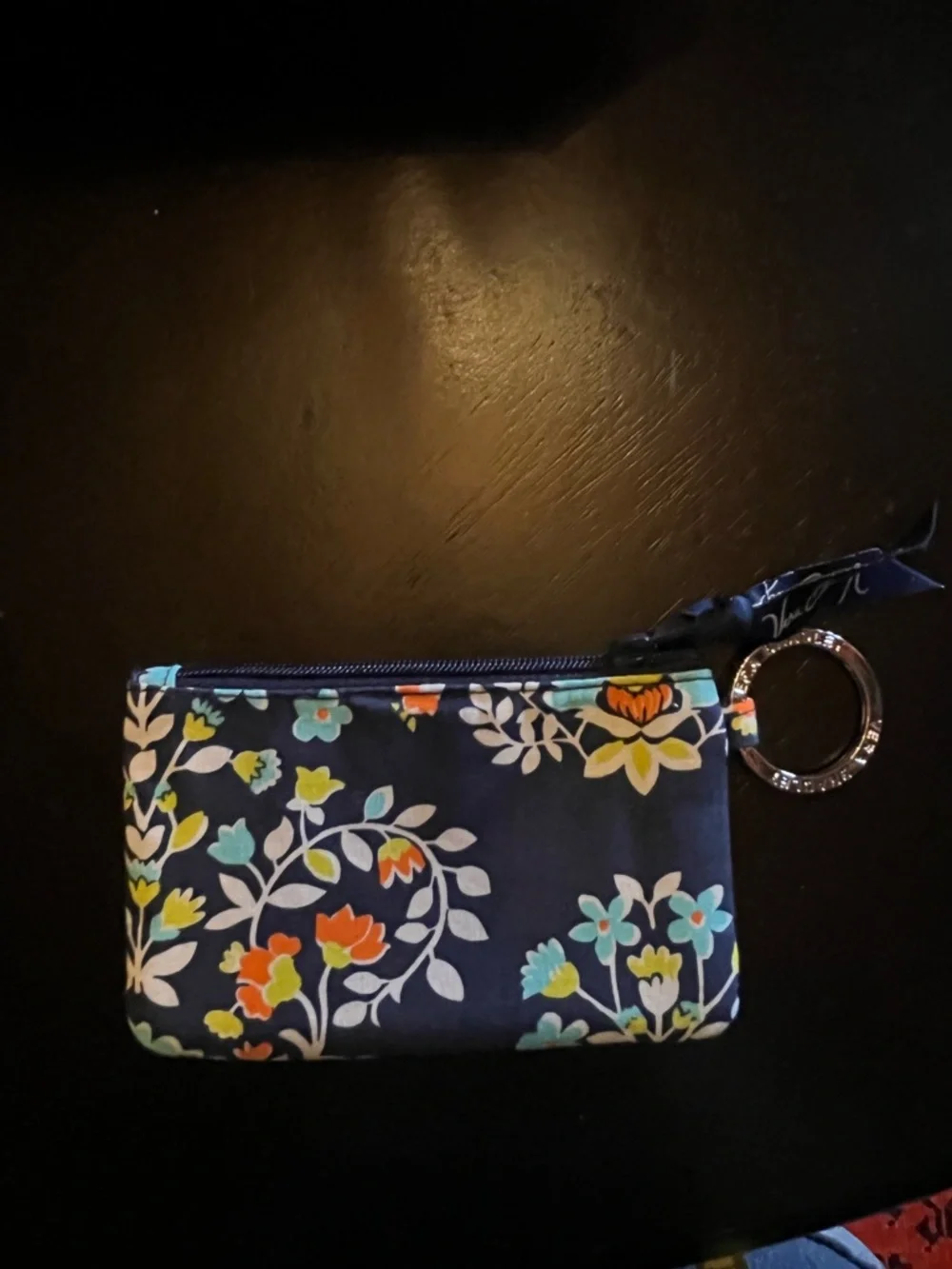 Vera Bradley Navy Floral ID Zip Wallet Keychain - Picture 2 of 5